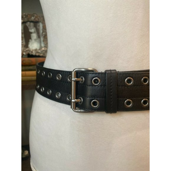 PRADA Black Leather Silver Grommet Belt - Picture 2 of 8